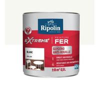 Peinture pour fer extérieur - RIPOLIN - 0,5 L - Blanc brillant - Glycérophtalique - Monocouche, direct sur rouille