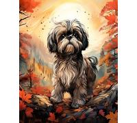 Peinture pour travaux manuels par numéro pour adultes et enfants débutants,Un très beau chien du Shih Tzu dans la forêt,Peinture à l'huile avec pinceaux et pigment acrylique,40x50cm,Sans cadre
