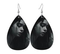 Peinture Qui Coule Comme Des Larmes Boucles D'Oreilles En Cuir Légères Pendantes Double Face Pendantes En Cuir Pour Femme Quotidien