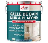 ARCANE INDUSTRIES Peinture salle de bain, mur et plafond | Peinture anti condensation et humidité | 29 couleurs disponibles - 2.5 L Bleu Pastel - RAL 5024