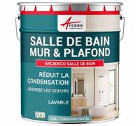 ARCANE INDUSTRIES Peinture salle de bain, mur et plafond | Peinture anti condensation et humidité | 29 couleurs disponibles - 2.5 L Turquoise Pastel - RAL 6034