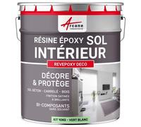 Peinture Sol - Résine Epoxy : Peinture pour Sol salon, cuisine, salle de bains - Effet Miroir - REVEPOXY DECO Vert Blanc - RAL 6019 10 kg (jusqu'à 50 m² en 2 couches)
