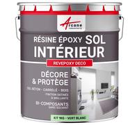 Peinture Sol - Résine Epoxy : Peinture pour Sol salon, cuisine, salle de bains - Effet Miroir - REVEPOXY DECO Vert Blanc - RAL 6019 1 kg (jusqu'à 5 m² en 2 couches)