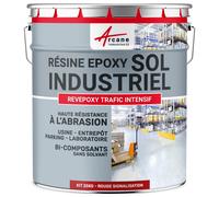 Peinture sol, résine epoxy, revêtement sol industriel et sol béton, usine, parking : Revepoxy trafic intensif Rouge signalisation - RAL 3020 25 kg (jusqu'à 50 m² en 2 couches)