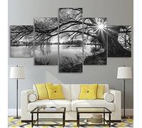 Peinture Sur Toile 5 Pieces Rivière Arbre Noir Et Blanc Image Déco Murale Tableau Murale Peinture Sur Toile Affiche Photo Toile Image De Imprimée Art Hd Décoration Murale Avec Cadre 150 X 80 Cm Affic
