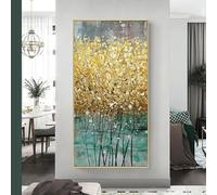 Peinture sur toile abstraite de luxe moderne, vert doré, grande taille, cadre doré doré, tableau d'art mural, décoration de salon 100x200cm/39x78in avec cadre doré