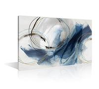 Peinture sur toile abstraite,Décoration murale,Grande toile,Art moderne,Bleu lac,Décoration murale contemporaine,Gris indigo,Pour la maison, le bureau,Encadrée,Prête à accrocher,40.6x61 cm