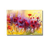 Peinture sur toile abstraite moderne avec motif de coquelicot - 30 x 50 cm - Avec cadre