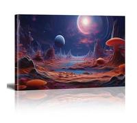 Peinture sur toile abstraite représentant un champignon, une planète, une montagne, un mur, pour chambre à coucher, salon, salle de bain, 40 x 60 cm, avec cadre