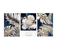 Peinture sur Toile,Affiche Abstraite Feuille de Plante Bleue or Peinture sur Toile Nordique Art Mural Salon Cuisine Bureau Chambre Décoration Intérieure Moderne-30*50cm*3pcs (impression non encadrée)