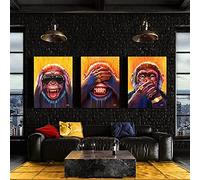 Peinture sur Toile Animale drôle Trois singes de la Sagesse avec des Lunettes de Soleil Affiche Abstraite et Impressions murales pour décor de Salon 50x70cmx3 sans Cadre