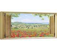 Peinture sur toile avec fenêtre - Andrea Del Missier, Fenêtre avec vue sur un champ de coquelicots - 70x35 cm
