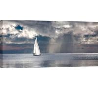 Peinture sur toile avec voiliers - Voile sur une mer argentée - 100x50 cm