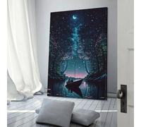 Peinture sur toile effet peint « Rêves de la nature la nuit » - Décoration murale moderne pour maison, bureau, mariage - 50 x 75 cm