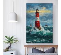 Peinture sur toile effet phare dans une mer agitée, décoration murale moderne pour maison, bureau, mariage, affiche, décoration d'intérieur - 60 x 90 cm