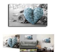 Peinture sur toile en forme de cœur gris bleu élégant pour votre salon et votre bureau