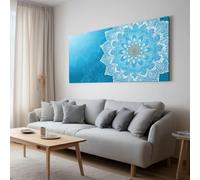 Peinture sur toile géométrique turquoise mandala, murale impression sur toile bohème - décoratif muraux chambre - affiches décoration salon photo sans cadre 140L x 70l cm