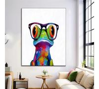 Peinture Sur Toile Impression Tableaux Peinture À L'Huile, Grenouille À Lunettes Affiches Murale Art Tableaux, Salon Chambre Decoration à La Maison Peintures, Sans Cadre 60x90cm, Couleurs mélangées