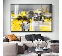 Peinture sur toile jaune abstraite prête à accrocher des impressions d'art mural moderne pour salon décoration d'intérieur 40x65cm/16x26inch avec-cadre-noir