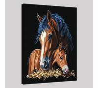 Peinture sur toile Mère et fille de chevaux peints Tableau décoratif mural 40x30 cm Impression haute définition Cadre bois Décoration élégante pour salon chambre maison