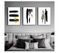Peinture sur toile minimaliste abstraite noire et dorée avec lignes de pinceau, affiche murale, décoration d'intérieur (20 x 30 cm, sans cadre)