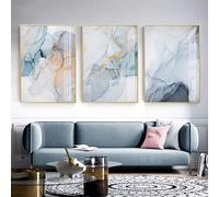 Peinture sur Toile,Moderne Abstrait Brumeux Bleu Marbre Fond Toile Peinture Murale Art Imprimé Affiche Image Salon Chambre à Coucher Décoration de la Maison-30*50cm*3pcs (impression non encadrée)