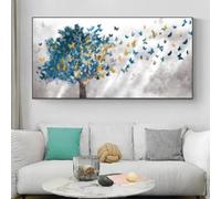 Peinture sur toile moderne avec arbre bleu et papillon, décoration murale, affiches et impressions, pour salon, maison, 60 x 120 cm, sans cadre