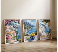Peinture sur toile moderne de la côte d'Amalfi, 3 pièces, impressions colorées d'été méditerranéennes sans cadre, affiches côtières italiennes pour décoration de chambre à coucher ZWD33405-3pcs