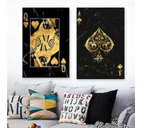 Peinture sur toile moderne « Des cœurs » dorée, affiche murale inspirante, cartes à jouer, décoration motivante pour la maison et le bureau, 40 x 60 cm, sans cadre