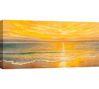 Peinture sur toile, paysage marin - Adriano Galasso - Coucher de soleil doré - 70 x 35 cm
