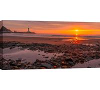 Peinture sur toile, paysage marin, coucher de soleil sur la côte du Yorkshire, Grande-Bretagne - 140x70 cm