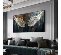 Peinture sur toile personnalisée représentant une aile d'ange, grand format, art mural abstrait, affiches et impressions d'art à ailes blanches, décoration d'intérieur minimaliste (30 x 50 cm)