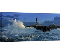 Peinture sur toile, phare dans une mer agitée - Jean Guichard, Le Créac'h - 120x60 cm