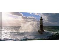 Peinture sur toile, phare dans une mer agitée - Jean Guichard, Phare d'Ar-Men près de l'île de Sein - 100x50 cm