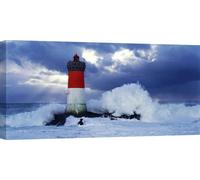 Peinture sur toile, Phare dans une mer agitée - Jean Guichard, Phare des Pierres-noires lors d'une tempête - 140x70 cm
