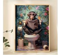 Peinture Sur Toile Poster Un Singe Humoristique Sur Les Toilettes, Lisant Un Journal, Affiche Murale Décoration, 50X70Cm Sans Cadre