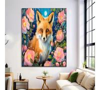 Peinture Sur Toile Renard Fantastique Fleurs Du Ciel Nocturne, Affiches Et Impressions Pour Salon Chambre À Coucher, Bleu Marine Tableau Décoration Murale, 40X50Cm, Sans Cadre
