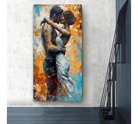 Peinture sur toile représentant des couples amoureux s'embrassant, corps bleu, touches dorées, affiche lesbienne, décoration d'intérieur 50x70cm sans cadre