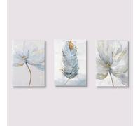 Peinture sur toile représentant un beau rêve, une petite fleur fraîche et des plumes, affiche pour salon, cuisine, décoration murale (40x65cm, 3 cadres intérieurs)