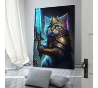Peinture sur toile représentant un chat tenant son premier animal, décoration murale 3D pour adolescentes, femmes, salon, 60 x 90 cm