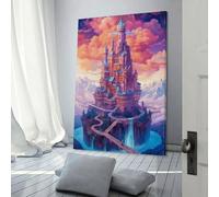 Peinture sur toile représentant un château fantastique doré, décoration murale moderne pour salon, chambre à coucher, 50 x 75 cm