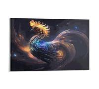 Peinture sur toile représentant un coq, décoration murale, prête à accrocher, pour salle de bain, toilettes, 60 x 90 cm