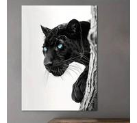 Peinture sur toile représentant un léopard aux yeux bleus - Affiches d'animaux imprimées, art mural pour salon, chambre à coucher, bureau (60 x 90 cm, cadre intérieur)