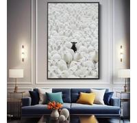 Peinture sur toile représentant un mouton noir parmi des agneaux blancs, affiche et impression d'animaux modernes, décoration murale pour chambre d'enfant, salon, maison, 60 x 90 cm, sans cadre