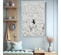 Peinture sur toile représentant un mouton noir parmi des agneaux blancs, portrait animalier moderne, affiche et impression, décoration murale pour chambre d'enfant, salon, 40 x 80 cm, cadre intérieur