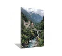 Peinture sur toile représentant un paysage naturel, des vallées et des châteaux, œuvre d'art moderne, décoration pour la maison ou le bureau, 20 x 30 cm, sans cadre