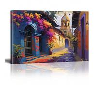 Peinture sur toile représentant un paysage urbain coloré, une scène de rue ou une nature, pour salon, salle de bain ou chambre à coucher, 80 x 120 cm, avec cadre