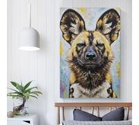 Peinture sur toile représentant un portrait de chien sauvage africain, œuvre d'art abstraite, affiche, décoration murale, 30 x 45 cm