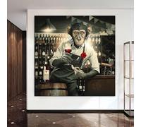 Peinture sur toile représentant un singe barman, animal drôle, affiche et impressions d'art mural pour club, pub, salle à vin, décoration d'intérieur, 90 x 90 cm, sans cadre