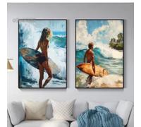Peinture sur toile représentant un surfeur marchant avec une planche, art abstrait, décoration d'intérieur, 60 x 90 cm, sans cadre